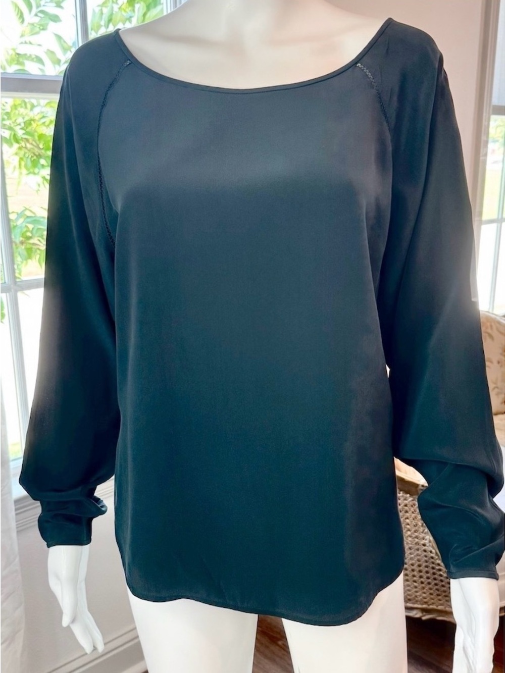 VINCE 100% Silk Teal Jewel Tone Batwing Raglan Sleeves S/P